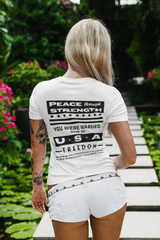 Women “Peace Through Strength” V-Neck T-Shirt